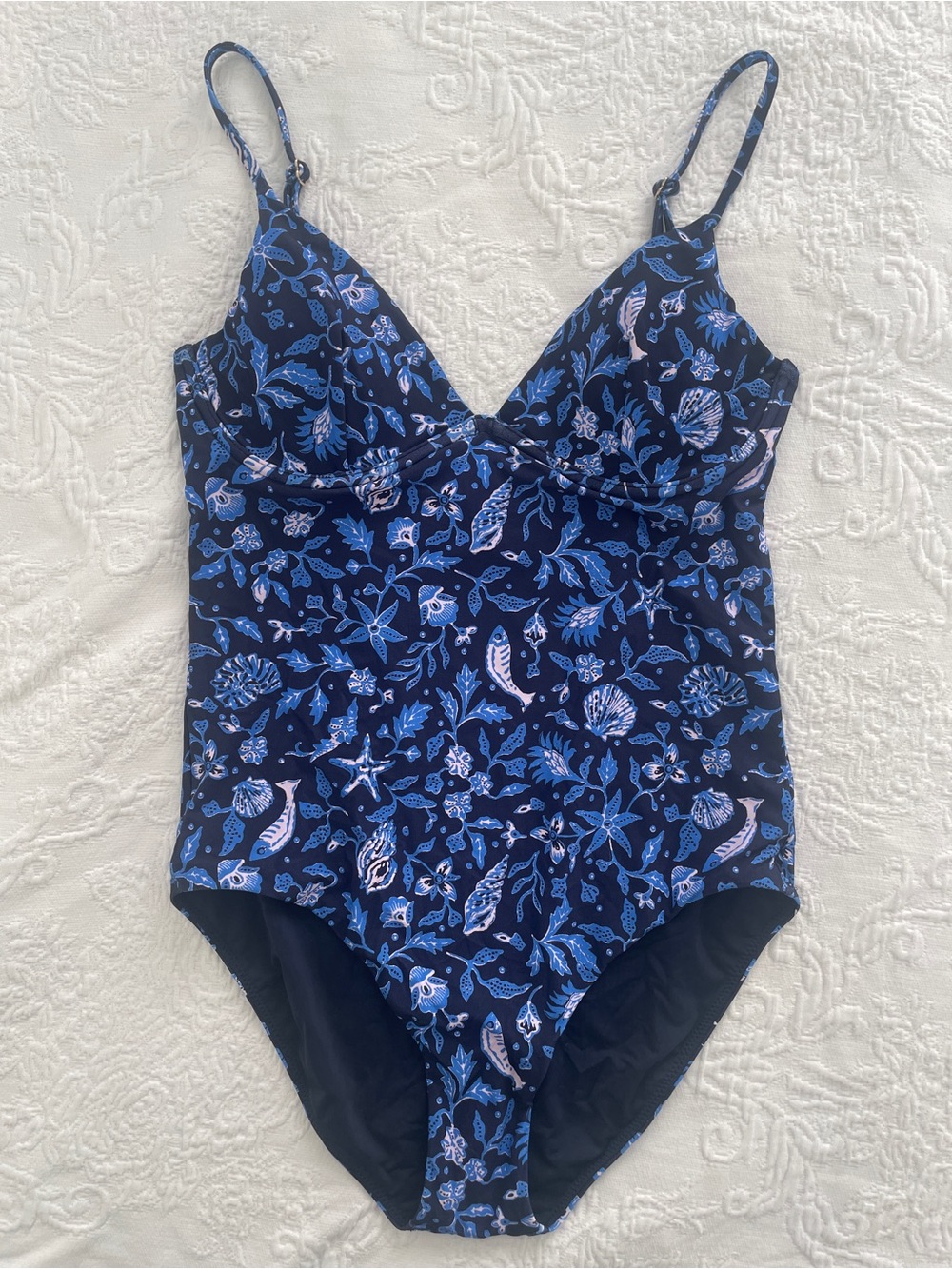 Vineyard Vines Navy & Light Blue Floral Sea Life One-Piece Swimsuit